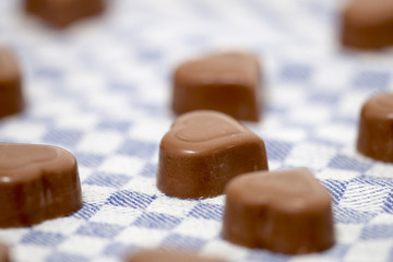 chocolate hearts on fabric