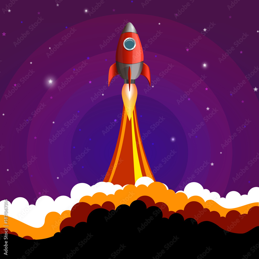 Aufkleber Rocket into space.Business startup concept.Vector illustration.