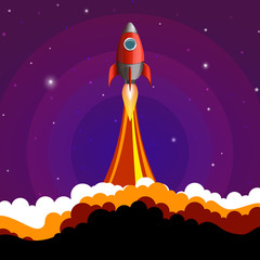 Rocket into space.Business startup concept.Vector illustration.