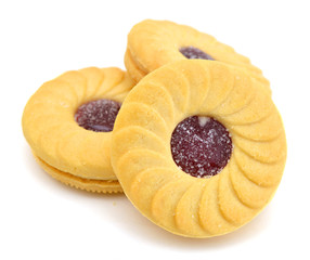Closeup of Traditional Linzer Cookies on white background