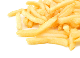 a pile of french fries isolated on white