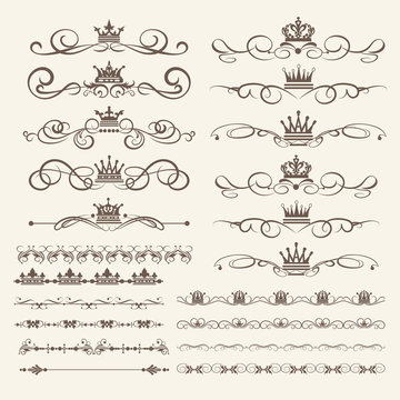  Vintage Borders, frames and swirls. Calligraphic elements for design. Vector image