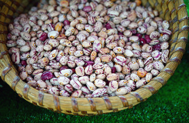 Basket of fresh pink flecked shelled beans