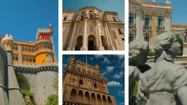 The Lisbon Collection (Signature Series): A collage of some of the most famous monuments of Lisbon, Portugal, including the Palacio da Pena palace and Torre de Belem tower