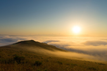 Sunrise on the peninsula on behalf of Krabbe in Japanese sea.