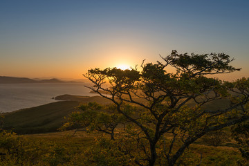 Sunrise on the peninsula on behalf of Krabbe in Japanese sea.