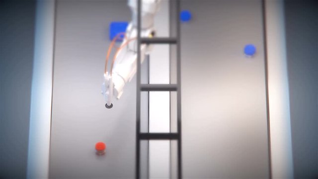 robotic arm conveyor selection. 4k 3d animation