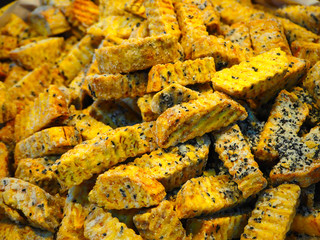 Fried taro for sale in a market of Thailand