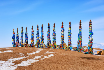 Thirteen sarge are ritual pillars in Buryat culture