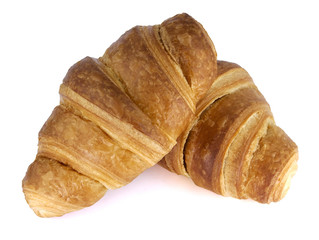 Delicious croissants on white background