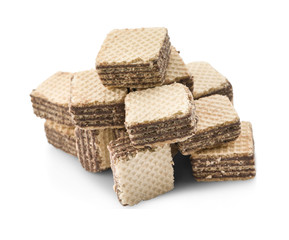 Wafers with chocolate on white background.