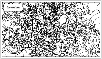 Obraz premium Jerusalem Israel City Map in Black and White Color.