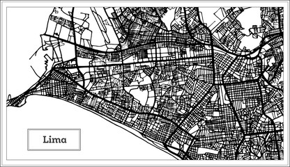 Lima Peru City Map in Black and White Color.
