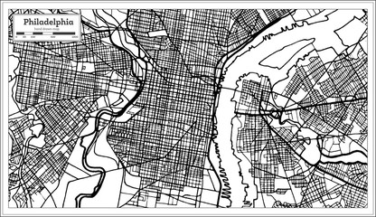 Philadelphia Pennsylvania USA Map in Black and White Color.