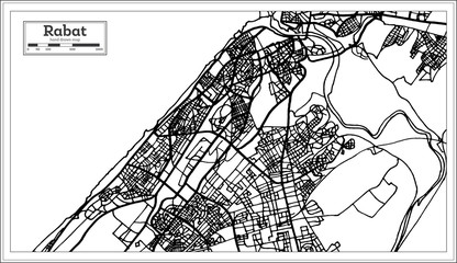 Rabat Morocco Map in Black and White Color.