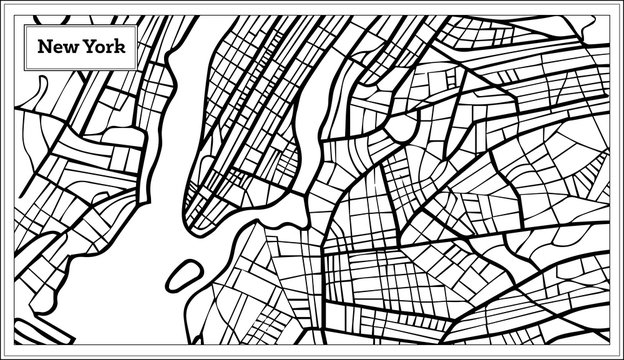 New York USA Map in Black and White Color.