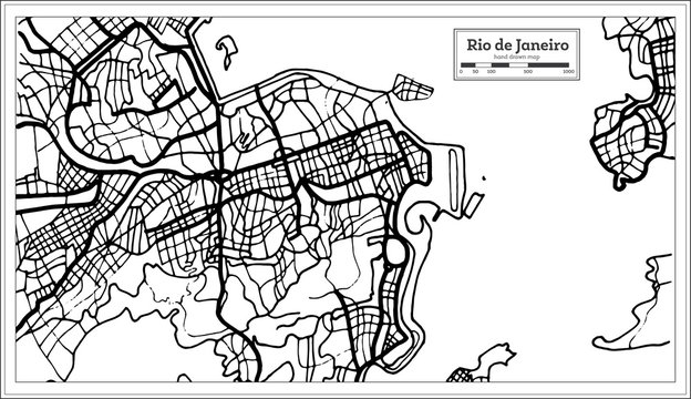 Rio de Janeiro City Map in Black and White Color.
