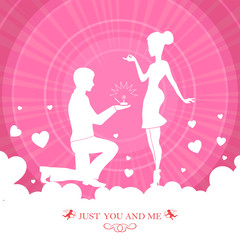 Obraz na płótnie Canvas pink card with silhouette of guy and girl