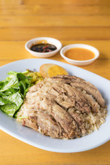Stewed pork leg on rice
