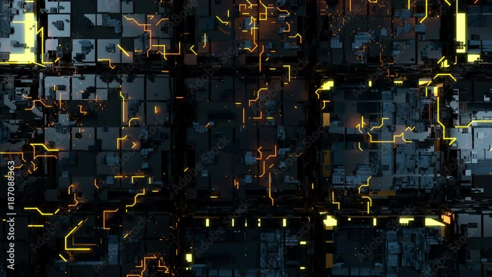 Poster abstract 3d render of technological background. high detailed complex cube structure. tech digital c