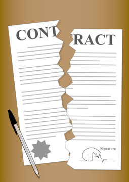 Torn Contract Forms Paper Signed and Sealed Written in Black and White on Brown Background