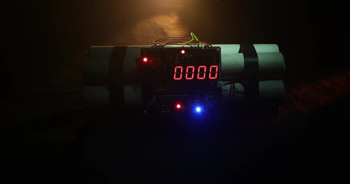 Countdown Explosive Tnt Bomb With Digital Timer. Dynamite bomb disposal with a clockwork mechanism