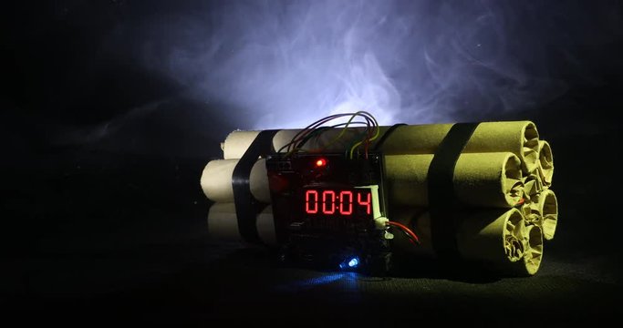 Countdown Explosive Tnt Bomb With Digital Timer. Dynamite bomb disposal with a clockwork mechanism