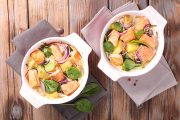 salmon fish cooked with spinach and cream