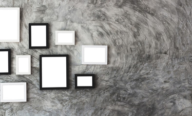white isolated picture frame place on marble wall