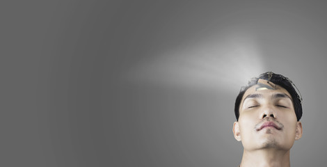 man mind open and light coming out direct to copy spac