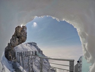 Top of the Dachstein glacier at the Alps un Austria. It is licated in the Salzkammergut area. The “stairway to heaven” is a legendary trademark and a perfekt viewing platform.