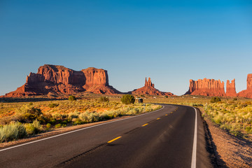 Empty scenic highway in Monument Valley - 187090581