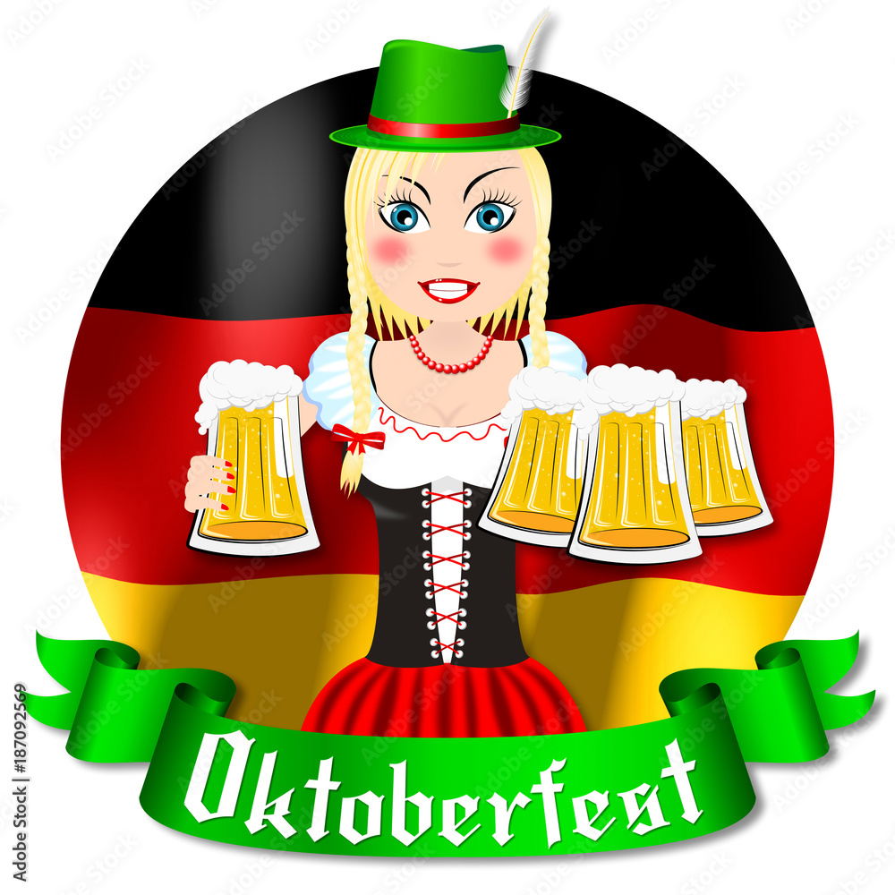 Canvas Prints Oktoberfest waitress with hat illustration