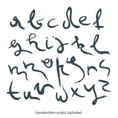 The font alphabet vector set. Handwritten  lowercase black letters in Arabic style.