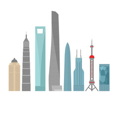 Flat building of China country, travel icon landmark . Shanghai City architecture. Asian travel vacation sightseeing.