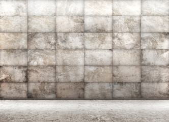 Concrete tiled wall, interior background 3d rendering
