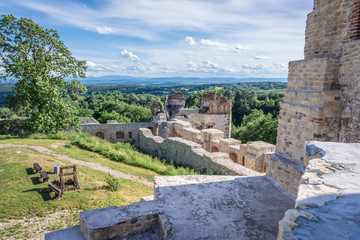 Fototapeta na wymiar Courtyard of ruined Tenczyn Castle in Rudno village in Poland