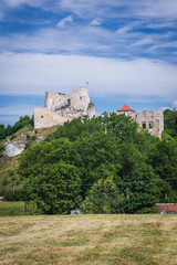 Fototapeta na wymiar Distance view of castle ruins in Rabsztyn village, Poland