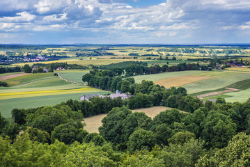 Patchwork fields seen from Smolen Castle in Silesia Region, Poland