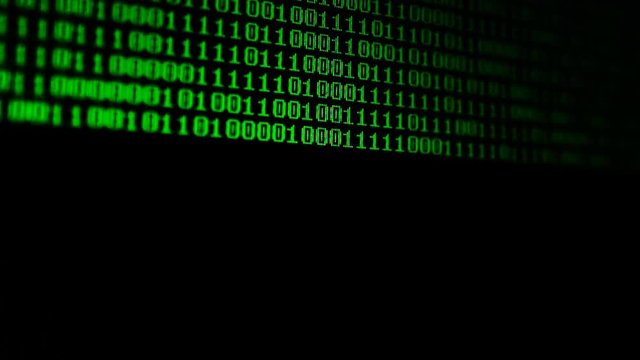 	Binary code on the monitor screen.	Shooting of a binary code, background.