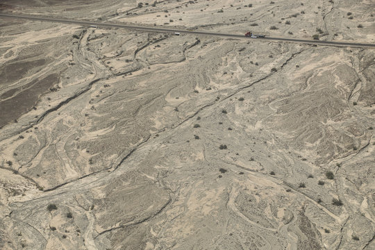 Aerial view Nazca desert near Pan American Highway