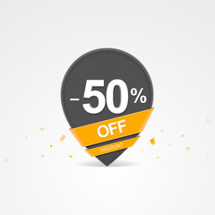 3D Sale discount percent pointer. Fifty percent off discount.