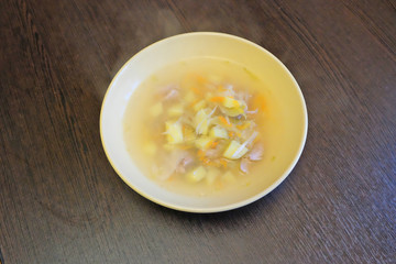 traditional Russian cabbage soup. Shchi of sauerkraut.