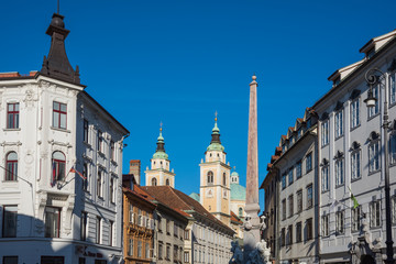 Obraz premium 旅、ヨーロッパ、Slovenia,Ljubljana,リュブリャーナ、Cathedral and Town hall