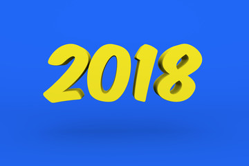 2018 3D in Yellow Color With Blue Background, 3D Illustration