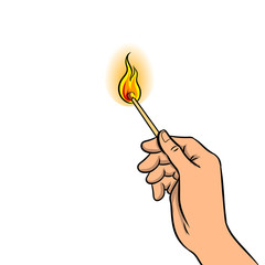 Hand with burned match pop art vector illustration