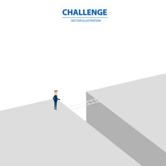 Businessman try to climb the stairs to get himself reach another side, refers to trying to challenge himself to the new success. Business concept of challenge, vision and success.