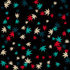Fototapeta na wymiar Vector Confetti Background Pattern. Element of design. Colored leaves on a black background
