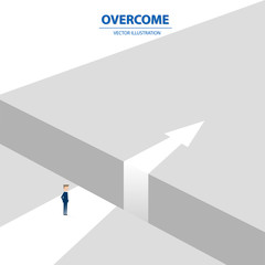 A businessman standing in the way and looking for the future growth. Business concept of opportunities, challenge, vision and future. Vector illustration.