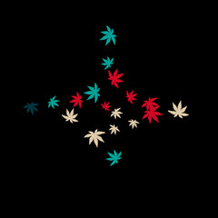 Vector Confetti Background Pattern. Element of design. Colored leaves on a black background